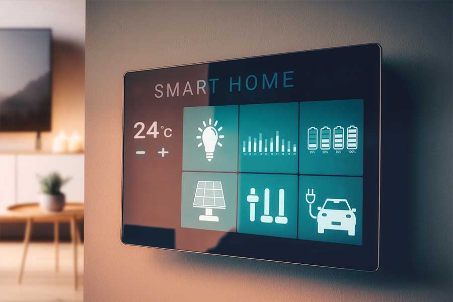 Smart home thermostat control panel on wall display